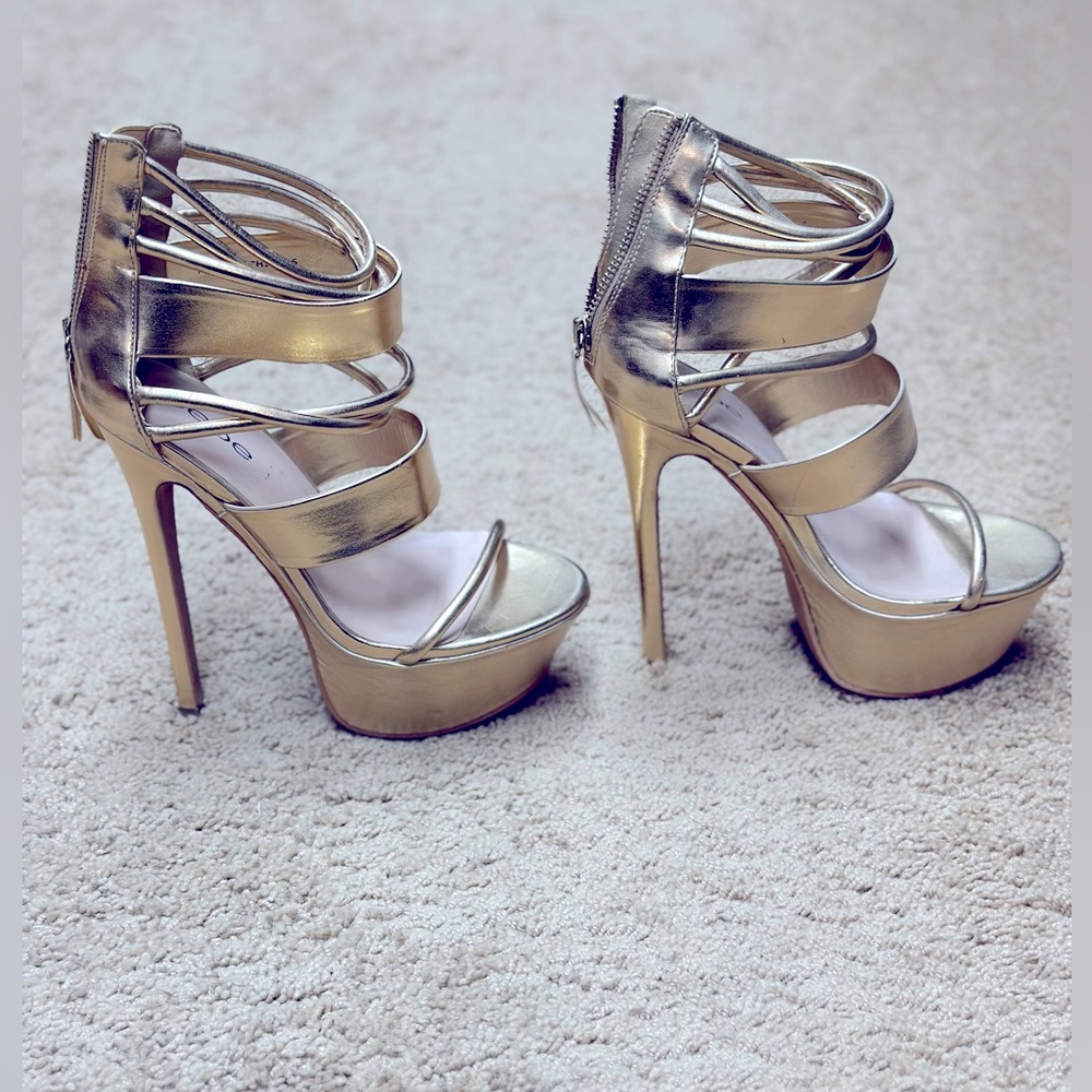 Bebe Metallic Gold Platform Heels